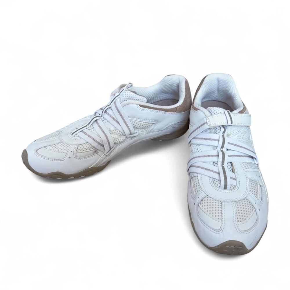 Skechers White & Taupe Leather Walking Sneakers Size 7.5